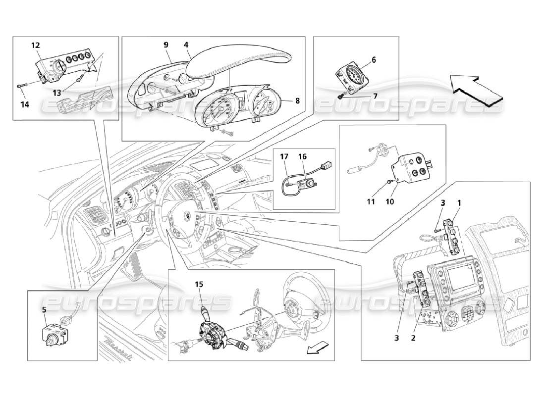 maserati qtp. (2006) 4.2 diagramme des pièces des services de tableau de bord