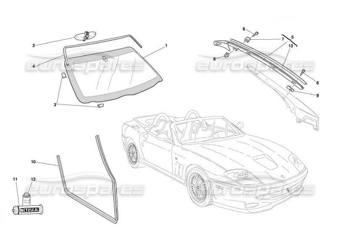 ferrari 550 barchetta schéma des pièces des verres et des joints