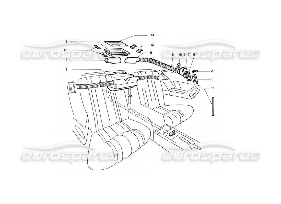 ferrari 412 (coachwork) unité de climatisation arrière intérieure schéma des pièces