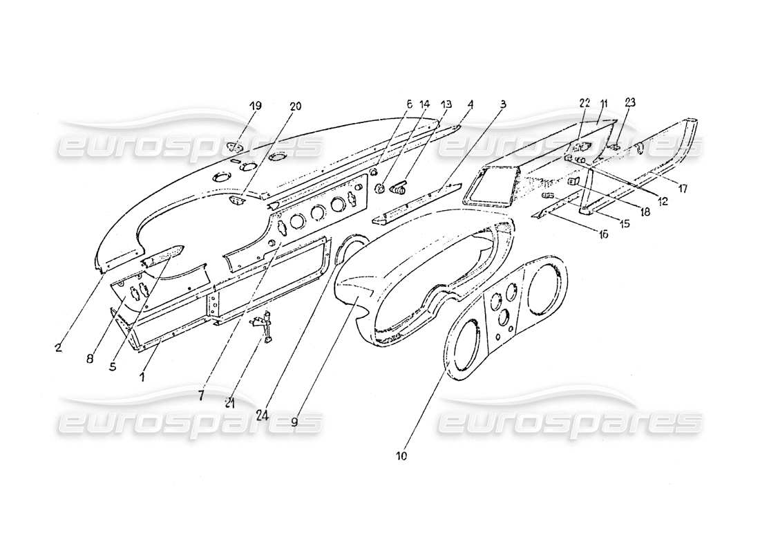 ferrari 365 gt 2+2 (coachwork) schéma des pièces du tableau de bord