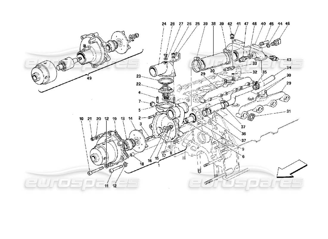 ferrari mondial 3.4 t coupe/cabrio pompe à eau schéma des pièces