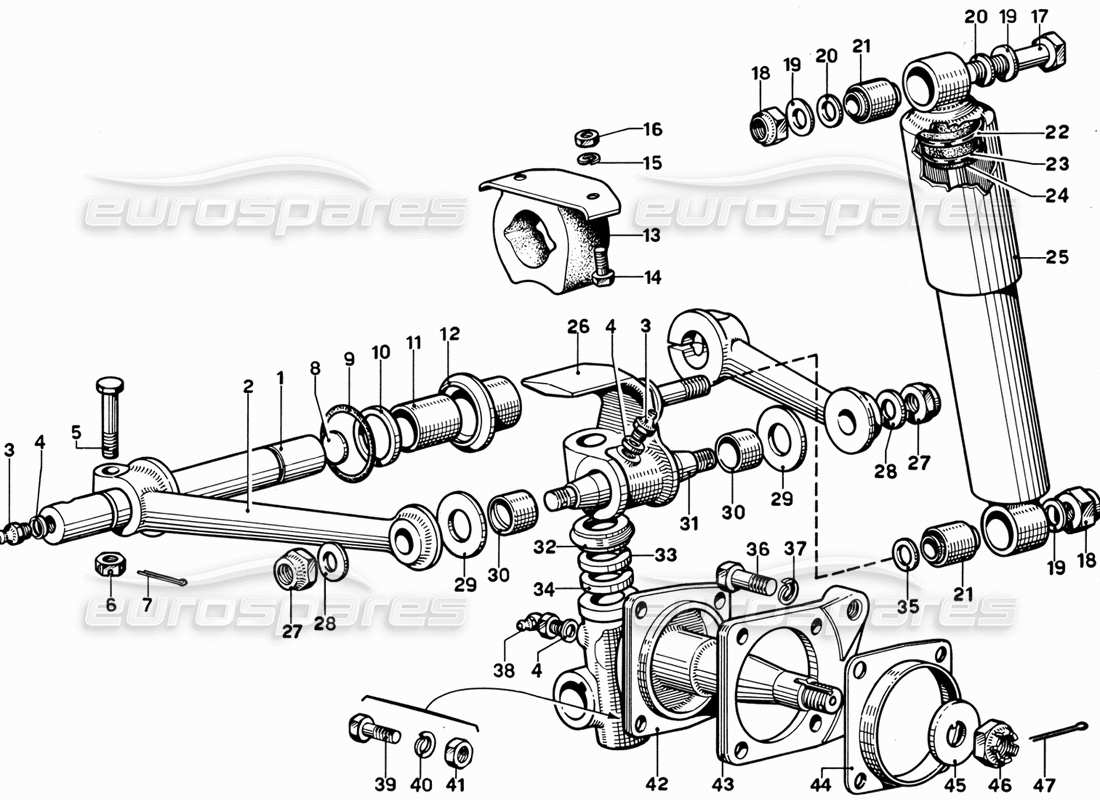ferrari 365 gt 2+2 (mechanical) suspension de roue avant - schéma des pièces des bras supérieurs