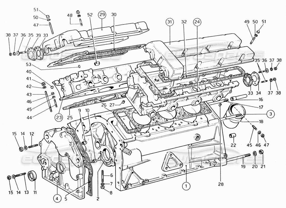 ferrari 206 gt dino (1969) schéma des pièces du carter et des culasses