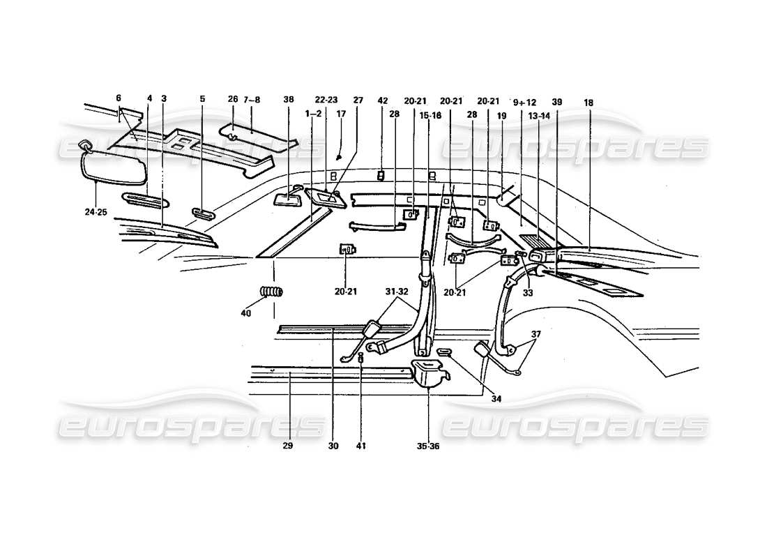 ferrari 412 (coachwork) diagramme des pièces des ceintures de sécurité et des pare-soleil