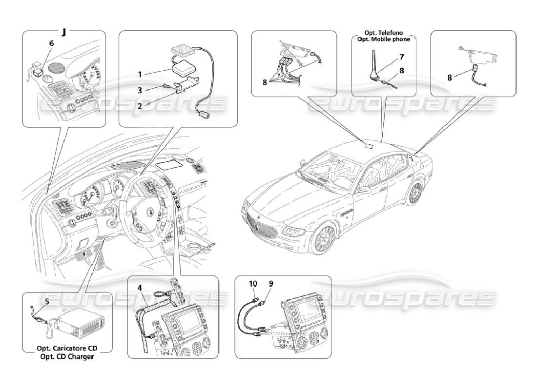 maserati qtp. (2006) 4.2 schéma des pièces du système de réception et de connexion