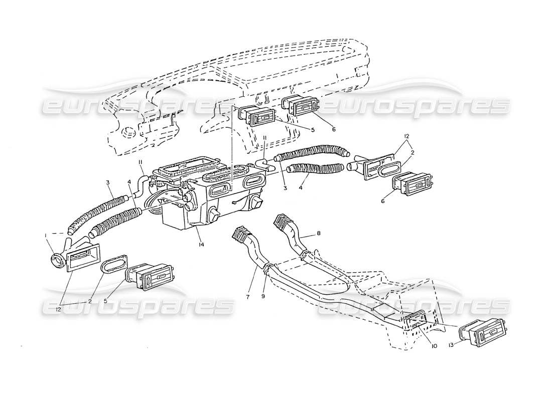 maserati ghibli 2.8 (non abs) ventilation du tableau de bord et de la console schéma des pièces