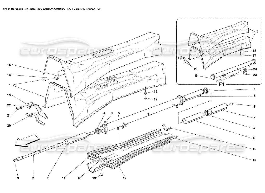 ferrari 575m maranello schéma du tube de liaison moteur-boîte de vitesses et des pièces d'isolation