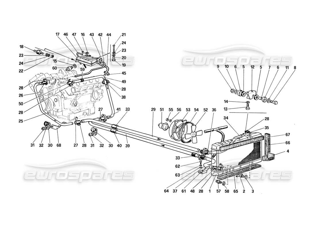 ferrari 328 (1988) système de refroidissement schéma des pièces