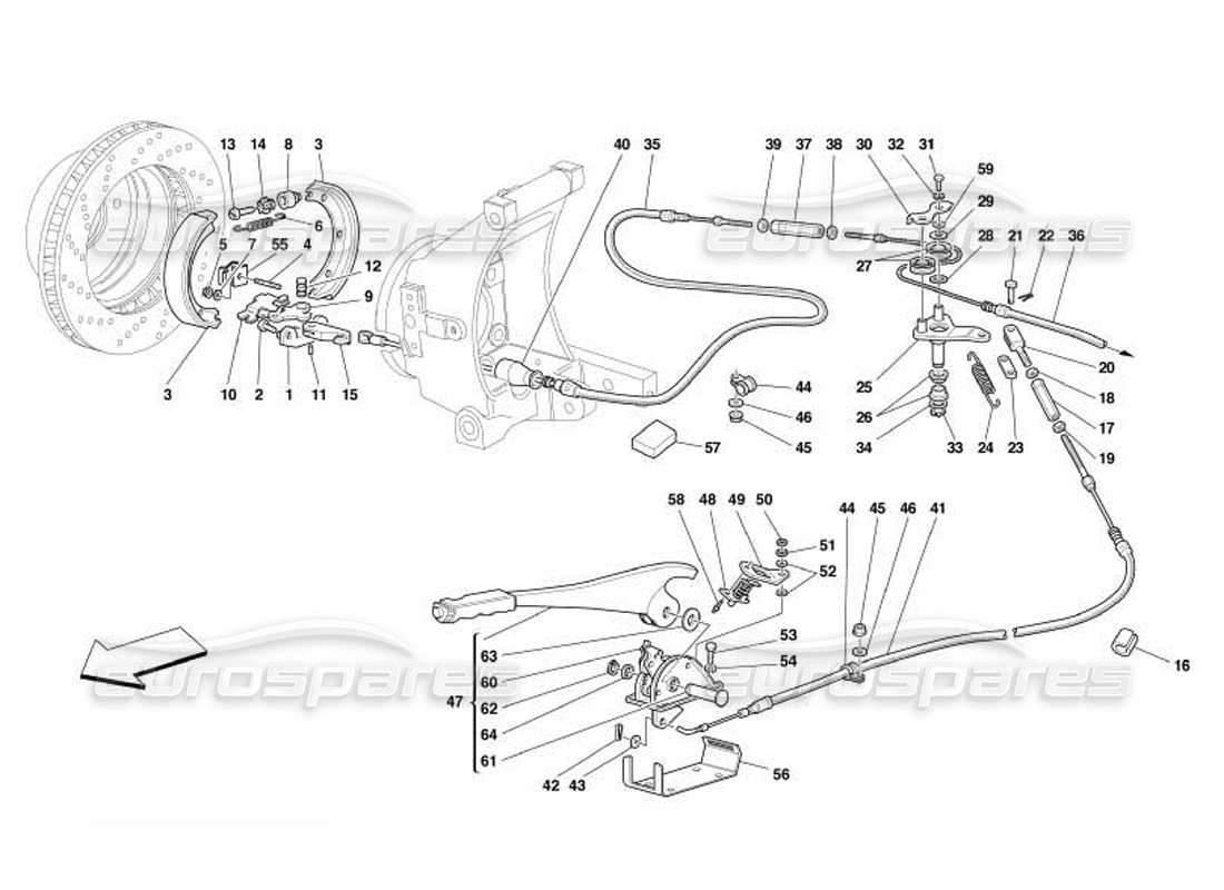 ferrari 550 barchetta schéma des pièces de commande du frein à main