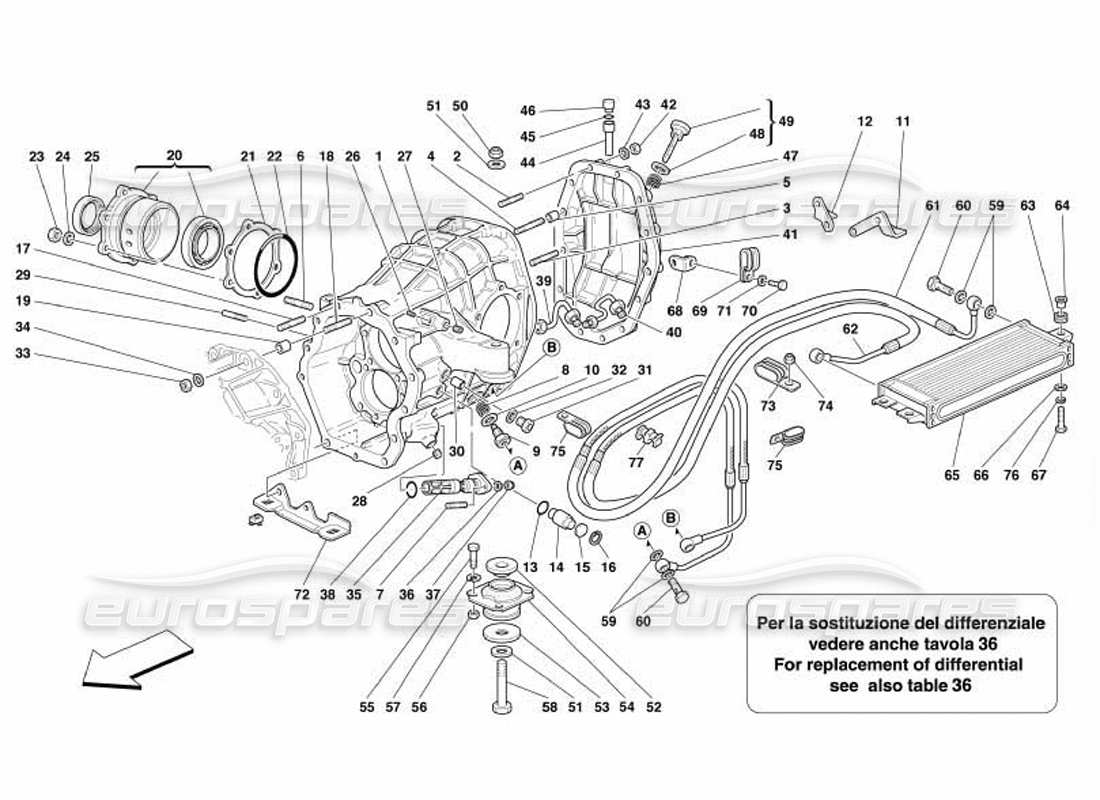 ferrari 550 barchetta schéma des pièces du support de différentiel et du radiateur de refroidissement d'embrayage