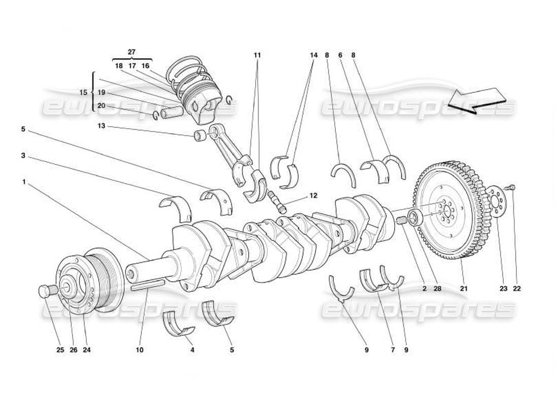 ferrari 550 barchetta arbre d'entraînement - schéma des pièces des bielles et des pistons