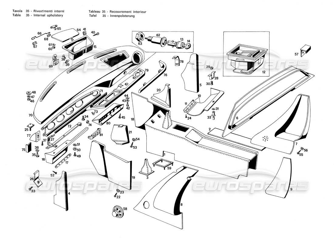 maserati merak 3.0 schéma des pièces de rembourrage interne