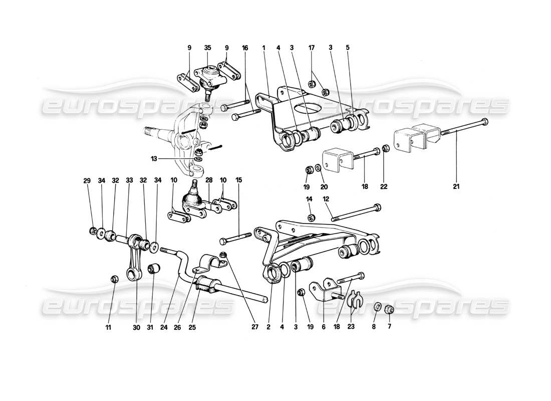 ferrari 208 turbo (1982) suspension avant - triangles schéma des pièces