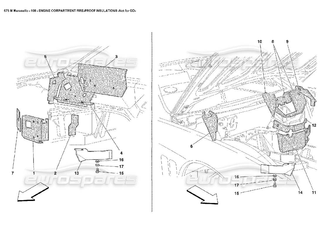 ferrari 575m maranello isolations ignifuges du compartiment moteur pas pour gd schéma des pièces