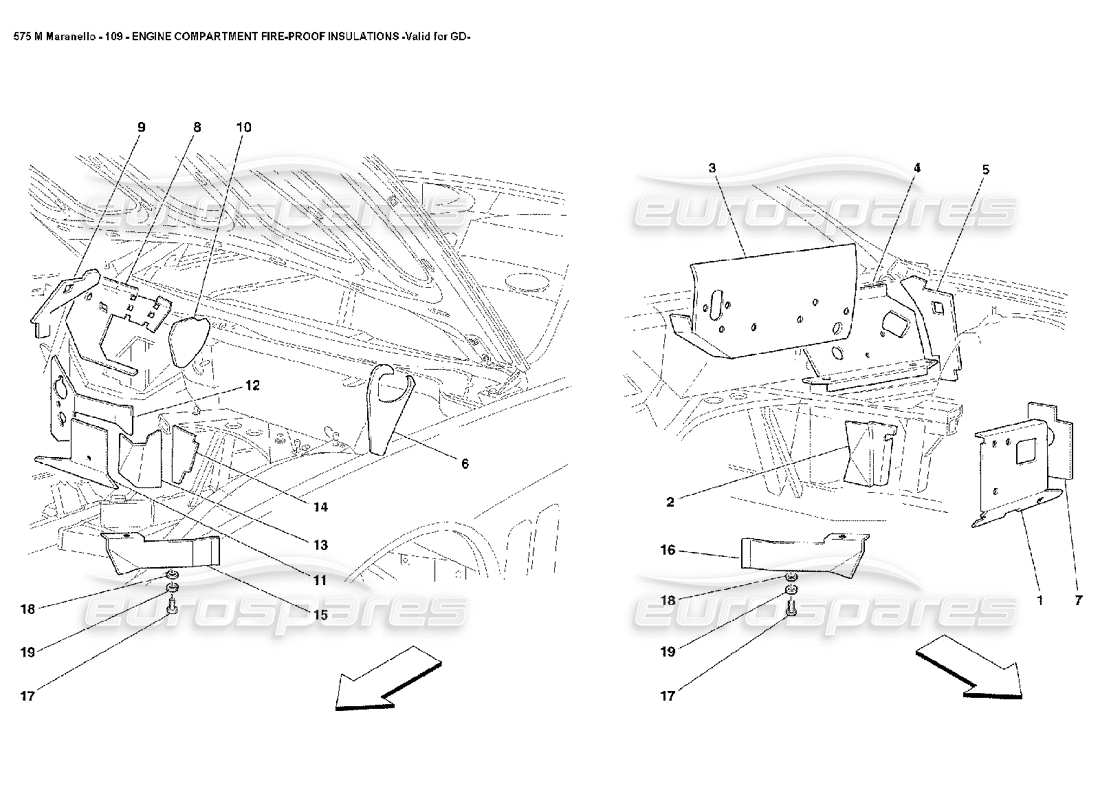 ferrari 575m maranello isolations ignifuges du compartiment moteur non compatible avec gd valable pour le diagramme de pièce gd