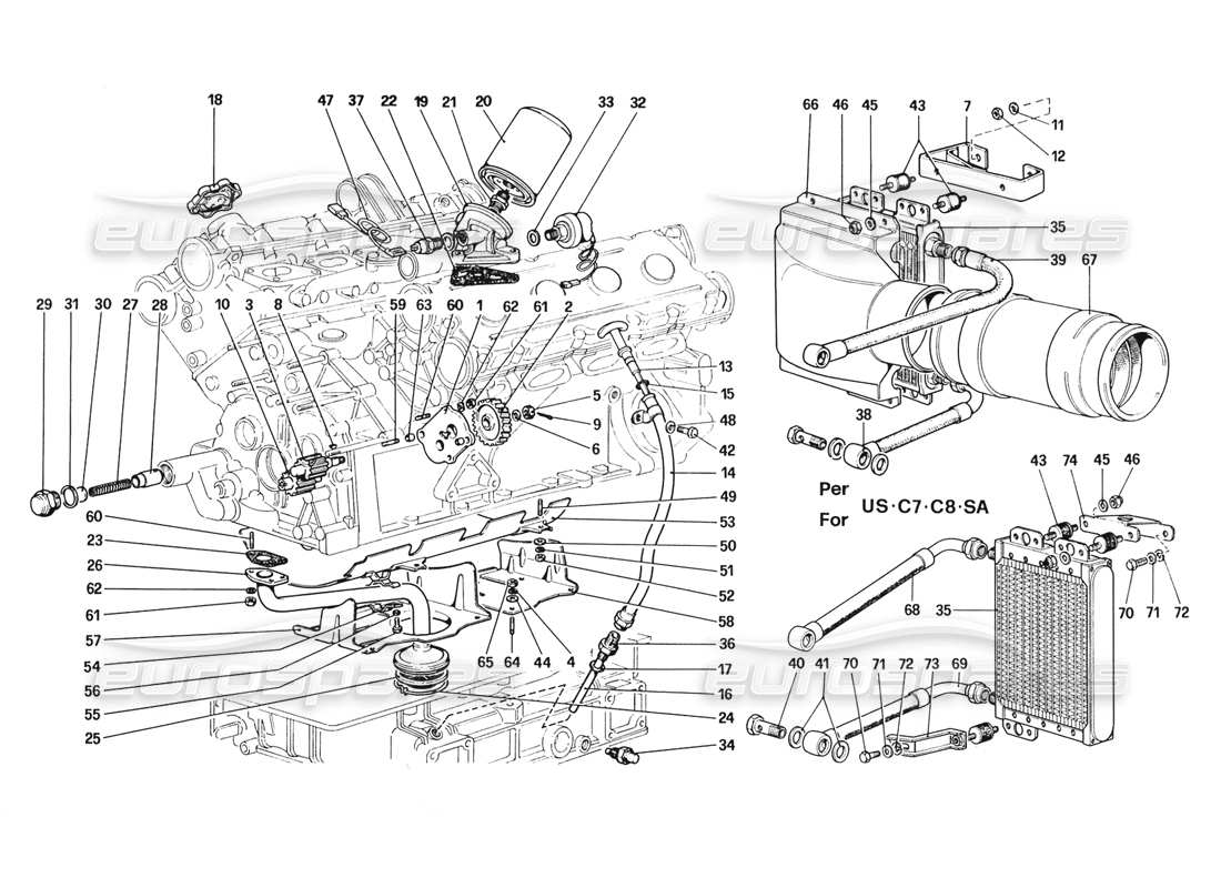 ferrari 328 (1988) système de lubrification schéma des pièces