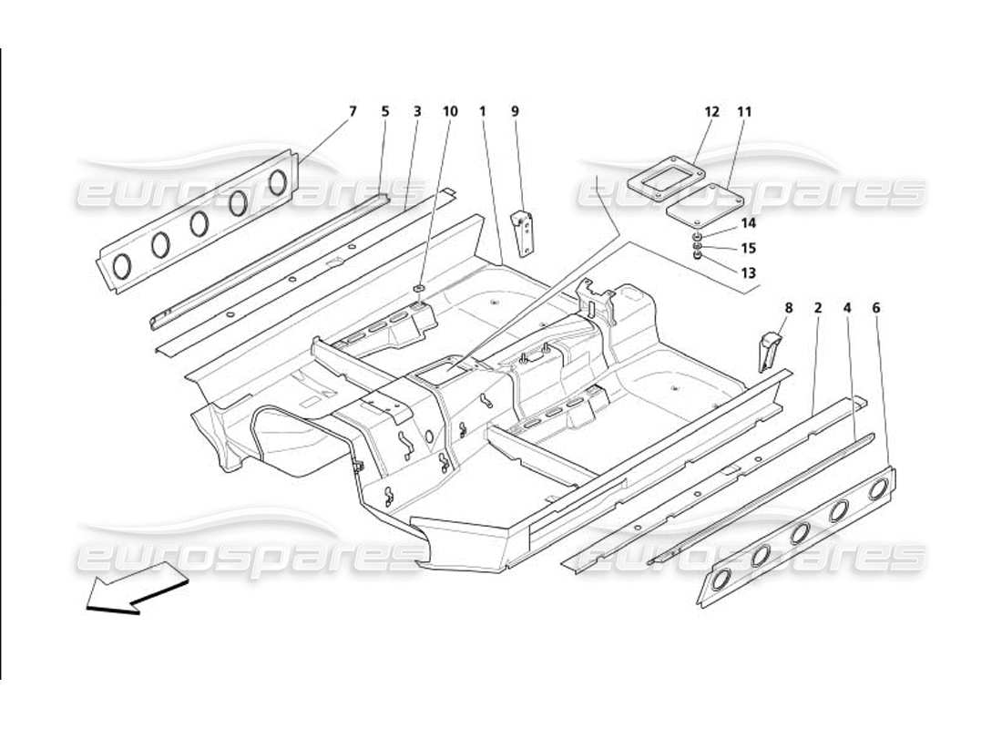 maserati 4200 gransport (2005) diagramme des parties de la structure centrale