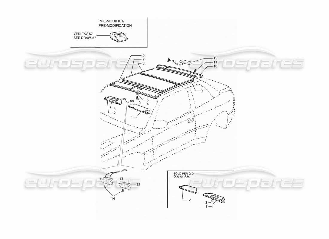 maserati ghibli 2.8 gt (variante) garnitures intérieures : diagramme des pièces de toit