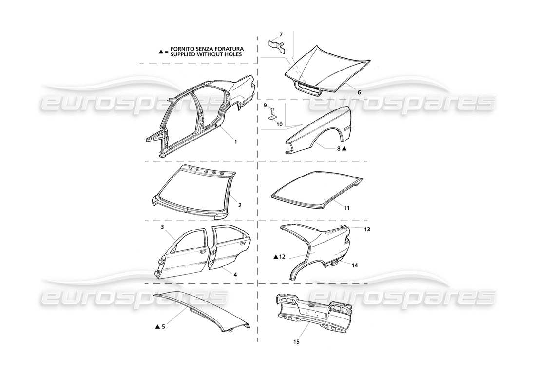 maserati qtp v6 evoluzione coque du corps : panneaux extérieurs schéma des pièces