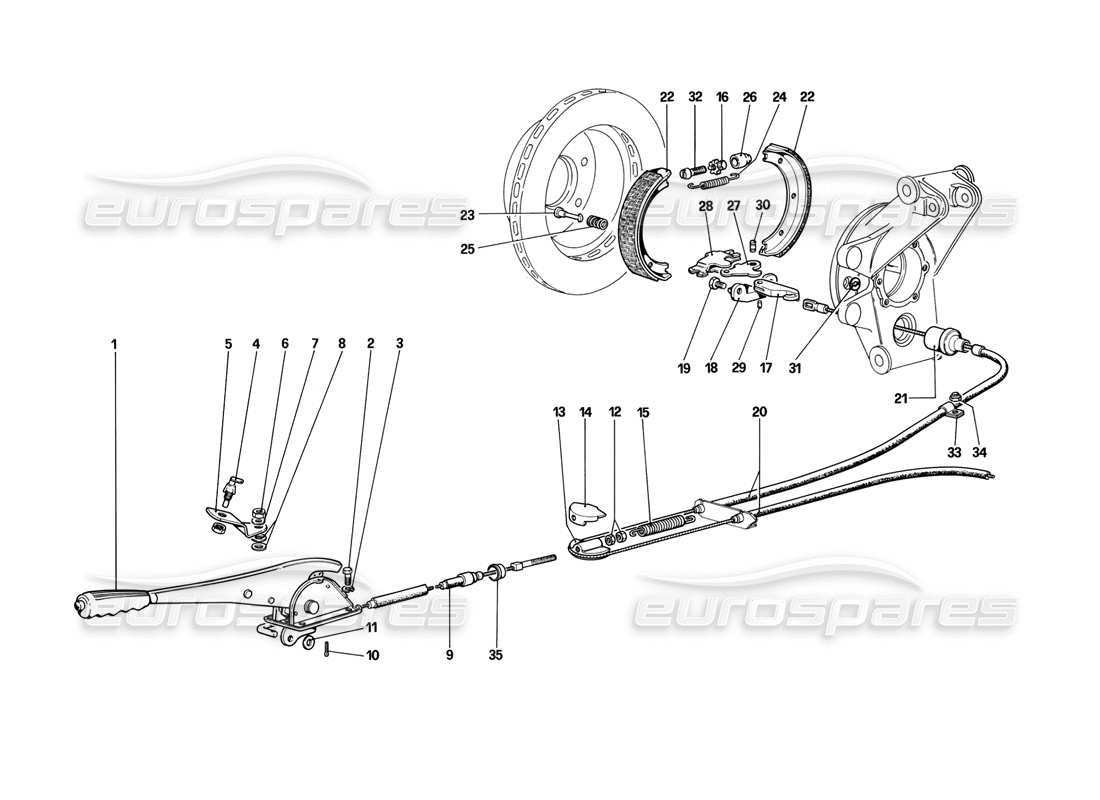 ferrari mondial 3.2 qv (1987) commande de frein à main schéma des pièces