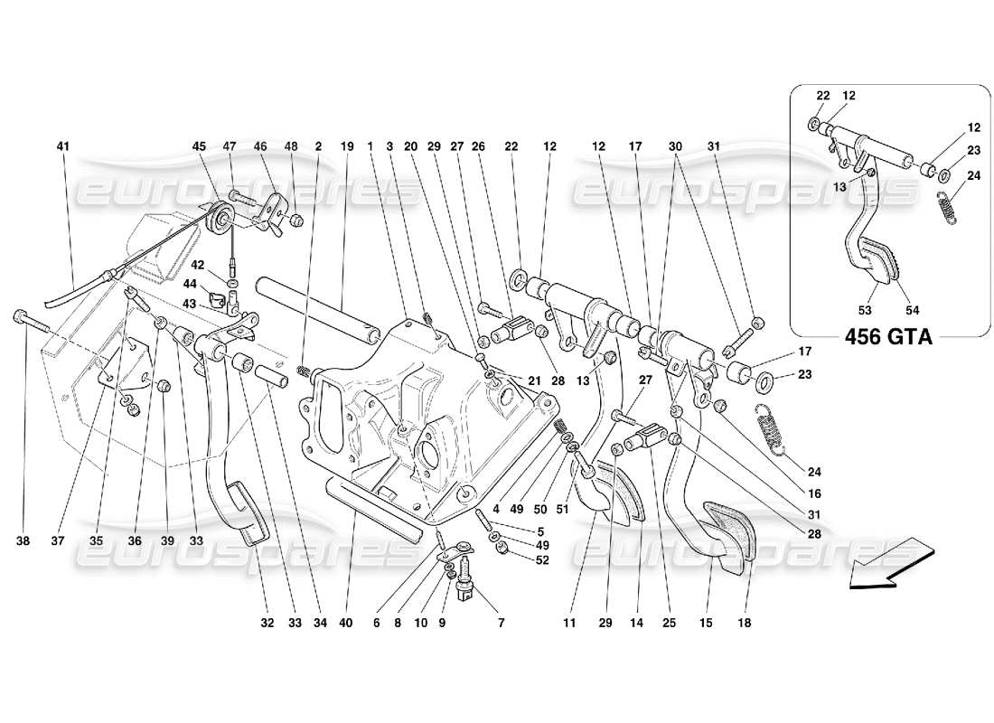 ferrari 456 gt/gta pédales et commande d'accélérateur – ne convient pas au diagramme de pièce gd.