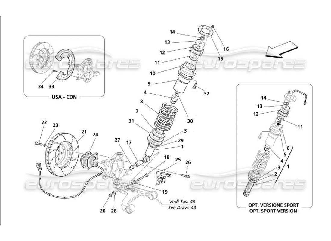 maserati 4200 gransport (2005) suspension avant - amortisseur et disque de frein schéma des pièces