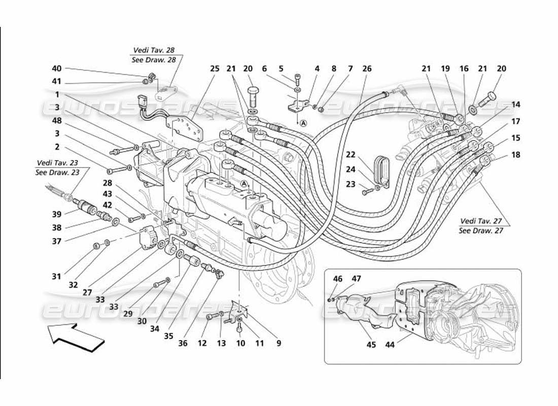 maserati 4200 coupe (2005) f1 commandes hydrauliques d'embrayage - valable pour f1- diagramme de pièce