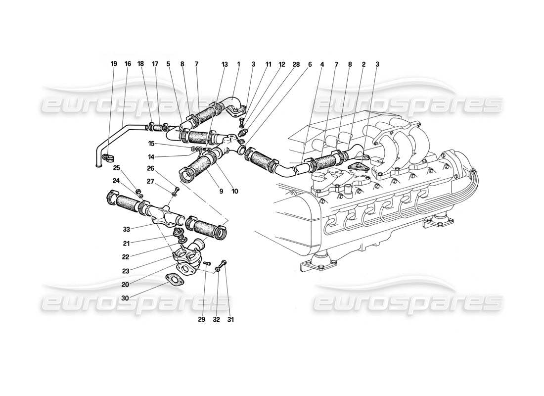 ferrari testarossa (1990) schéma des pièces de refroidissement du moteur