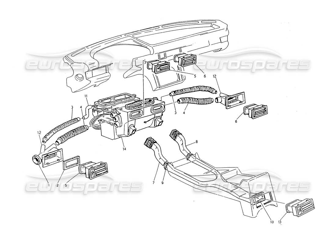 maserati 418 / 4.24v / 430 schéma des pièces de ventilation de l'habitacle