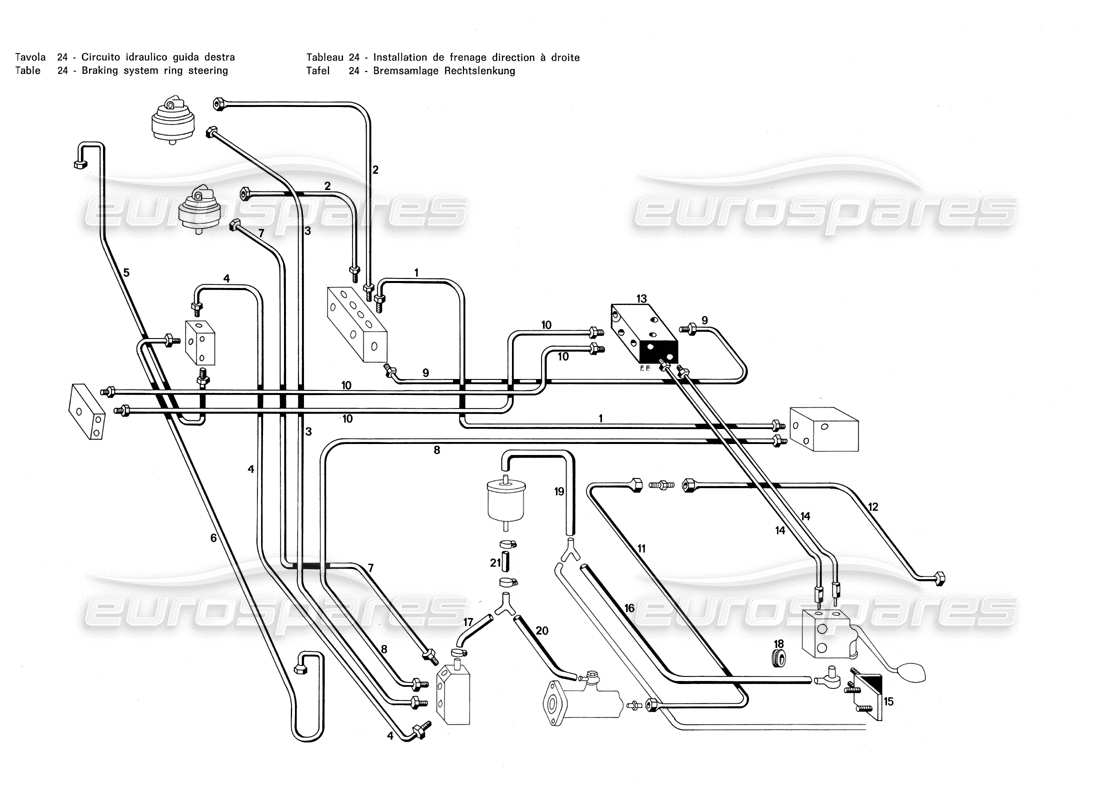 maserati merak 3.0 schéma des pièces du système d'anneau du système de freinage