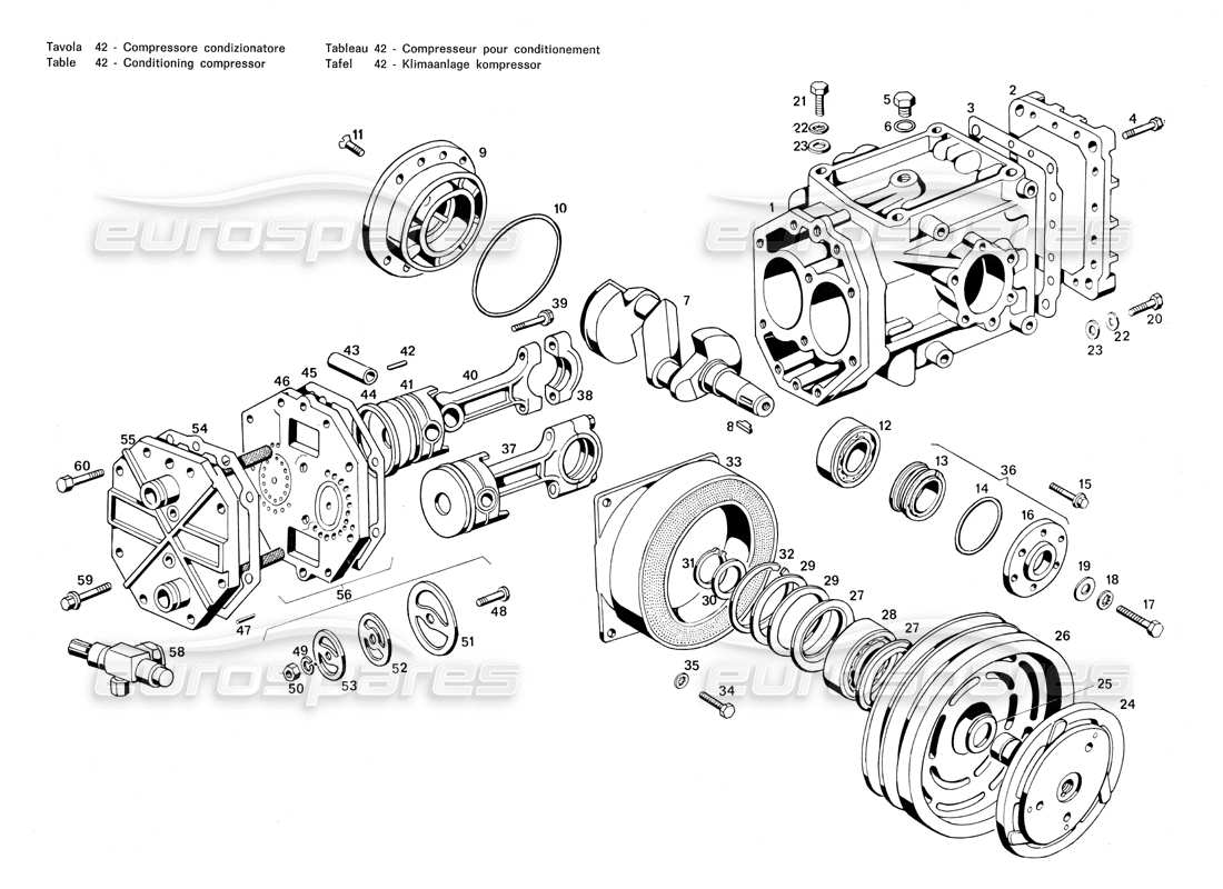 maserati merak 3.0 schéma des pièces du compresseur de conditionnement