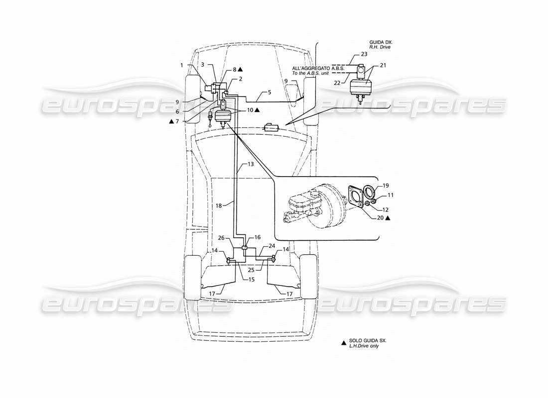maserati ghibli 2.8 gt (variante) conduites de frein hydrauliques abs schéma des pièces