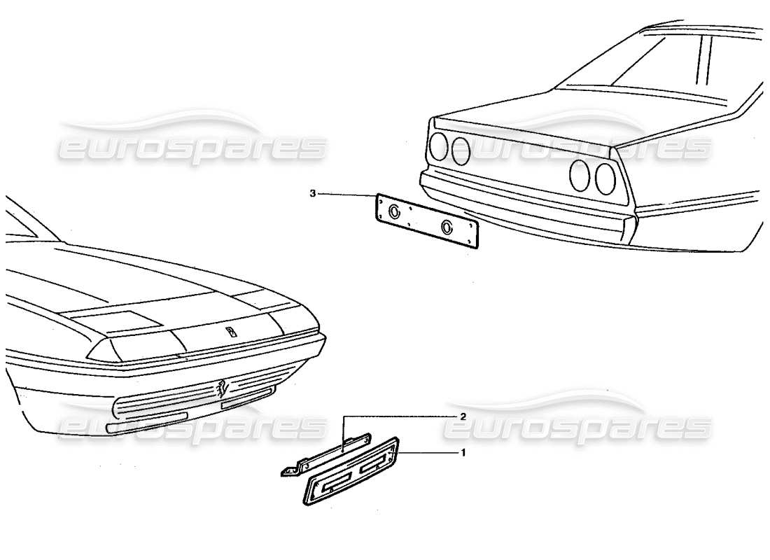 ferrari 400 gt / 400i (coachwork) support de plaque d'immatriculation avant et arrière schéma des pièces