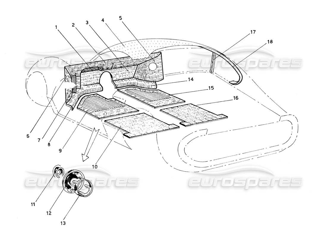 ferrari 206 gt dino (coachwork) tapis de cabine schéma des pièces