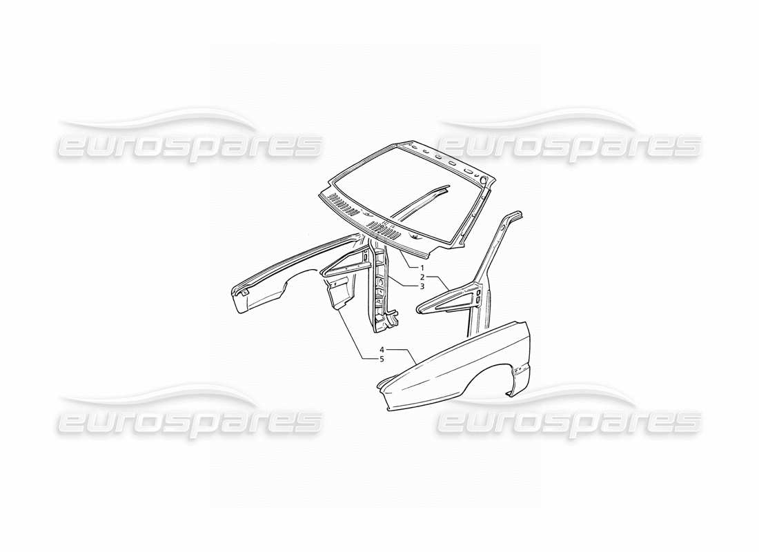 maserati ghibli 2.8 (abs) coque de carrosserie : diagramme de pièces des panneaux extérieurs