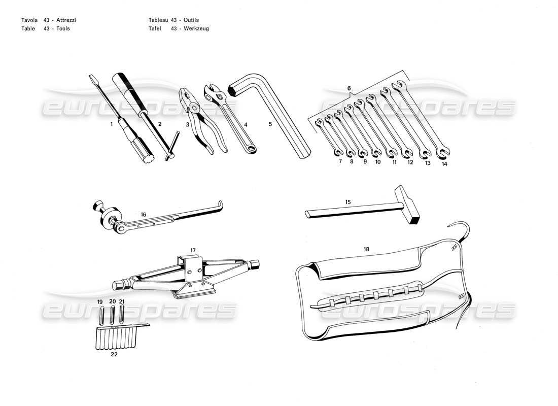 maserati merak 3.0 diagramme des pièces d'outils