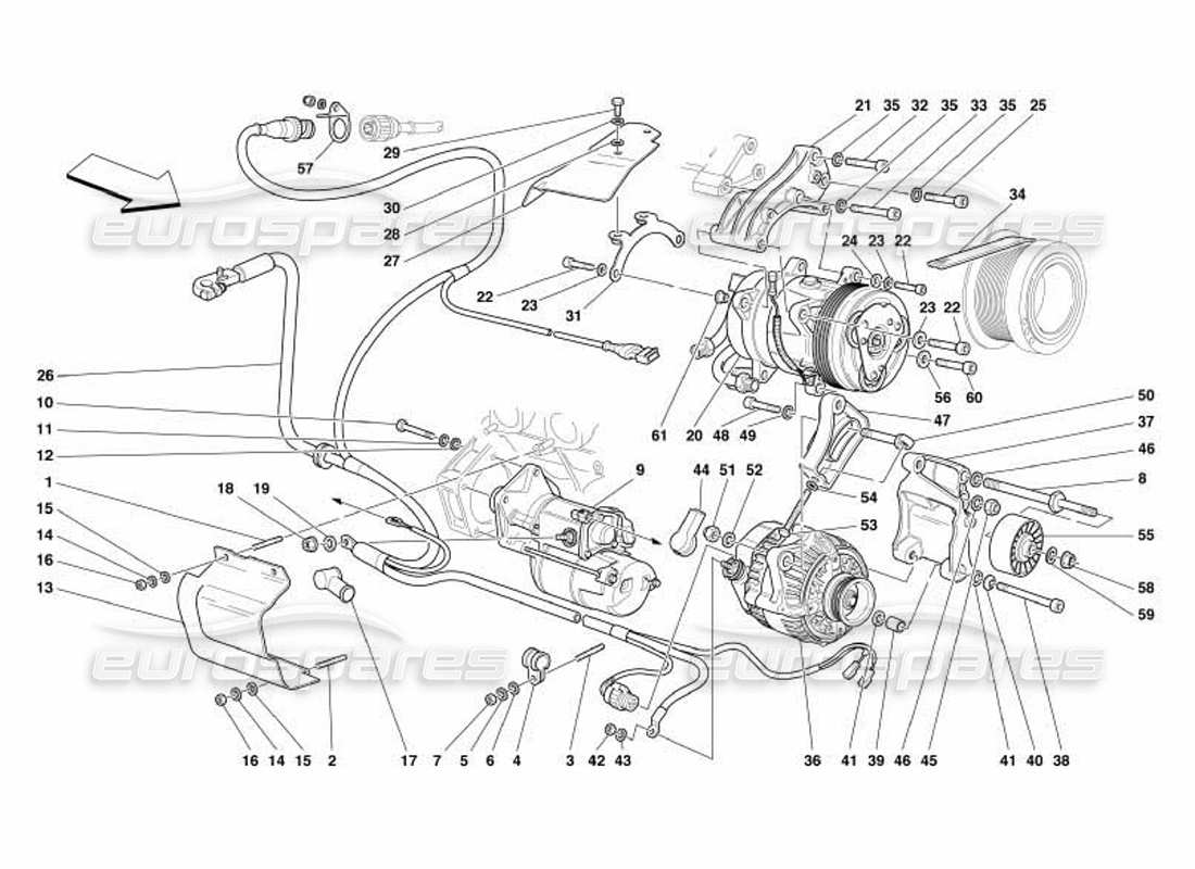 ferrari 550 barchetta schéma des pièces du moteur de démarrage de l'alternateur et du compresseur ac
