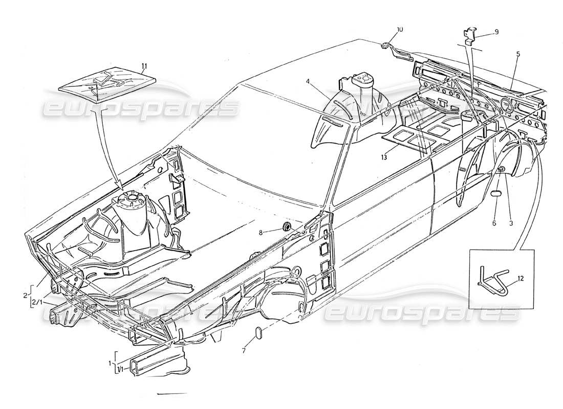 maserati 2.24v coque de carrosserie : diagramme de pièces des panneaux intérieurs