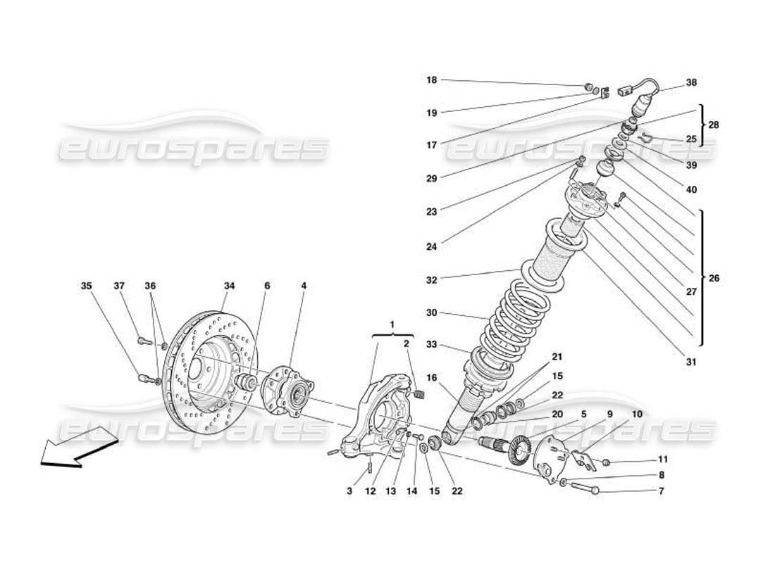 ferrari 550 barchetta suspension avant - amortisseur et disque de frein schéma des pièces