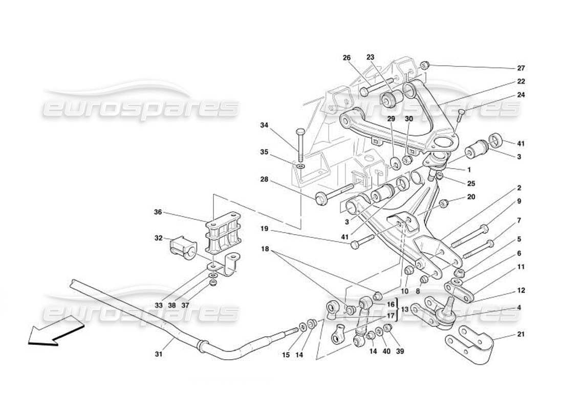 ferrari 550 barchetta suspension avant - diagramme des pièces des triangles et de la barre stabilisatrice