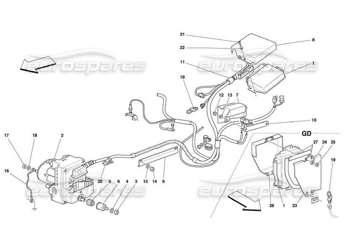 ferrari 550 barchetta schéma des pièces de l'unité de commande et de l'équipement hydraulique pour le système abs-asr