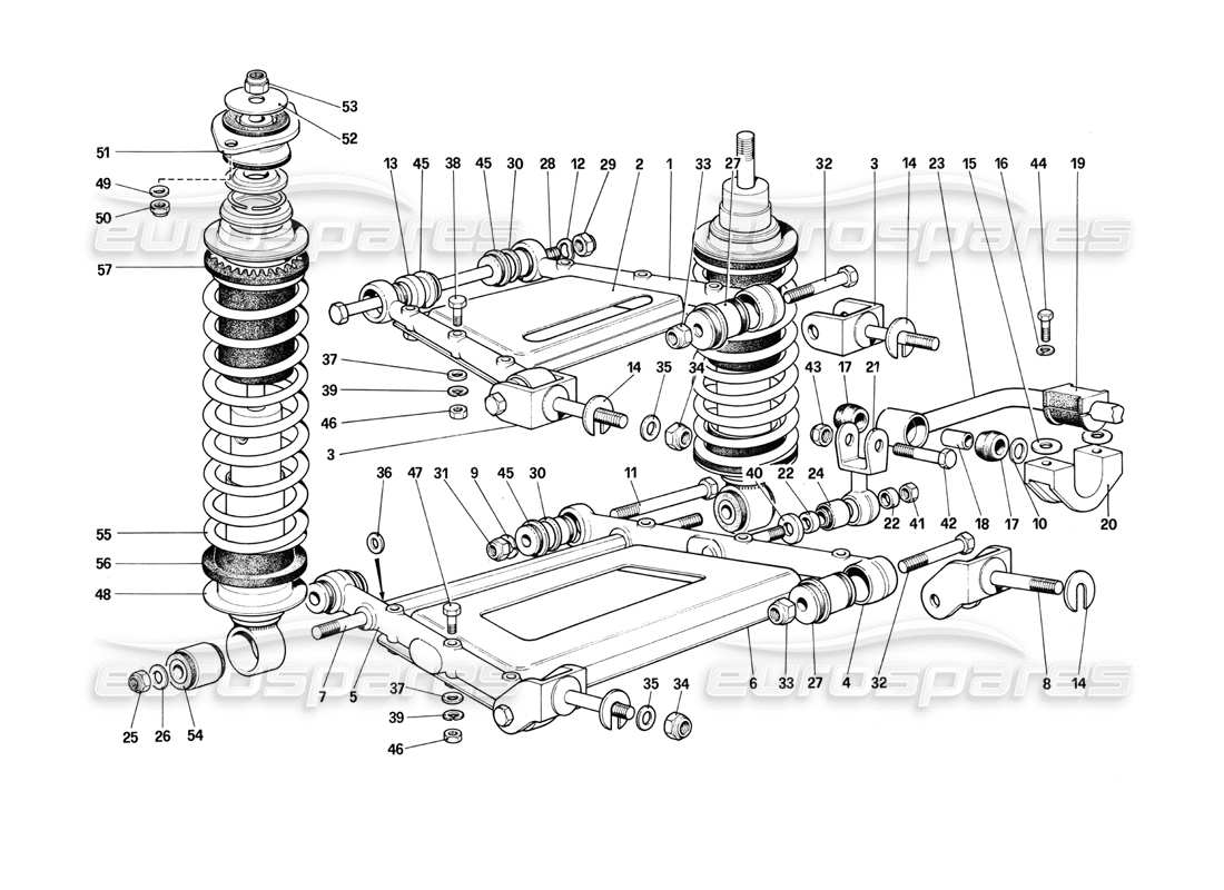 ferrari 412 (mechanical) suspension arrière - schéma des pièces des leviers et des amortisseurs