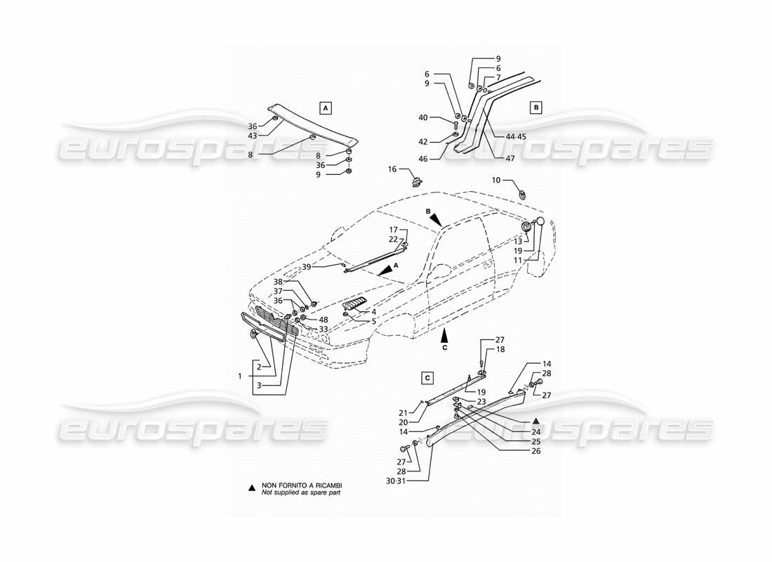 maserati ghibli 2.8 (abs) insignes de finition externe schéma des pièces