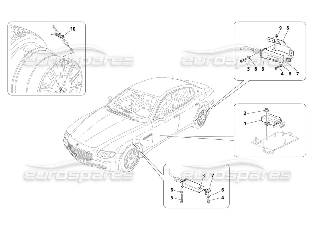 maserati qtp. (2006) 4.2 système de contrôle de la pression des pneus - en option - schéma des pièces
