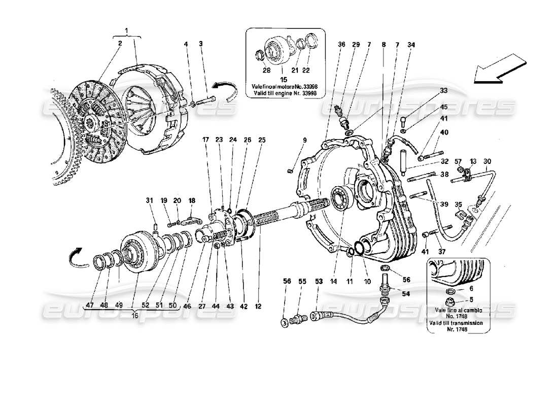 ferrari 512 tr diagramme des pièces des commandes d'embrayage