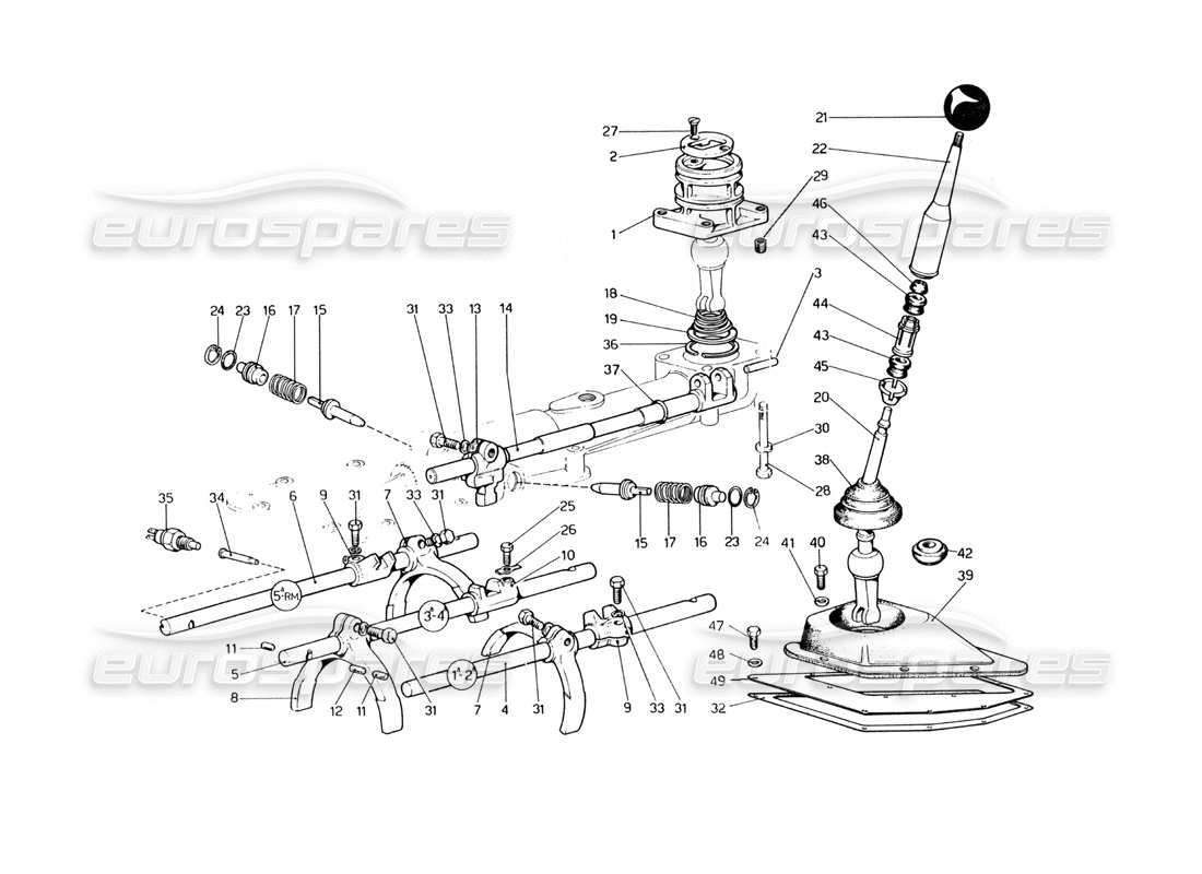 ferrari 400 gt (mechanical) commandes intérieures et extérieures de la boîte de vitesses (400 gt) schéma des pièces