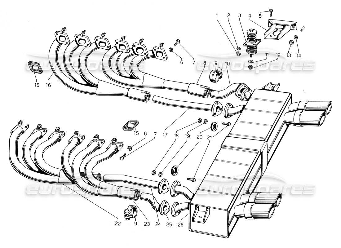 lamborghini countach 5000 qv (1985) schéma des pièces des tuyaux d'échappement