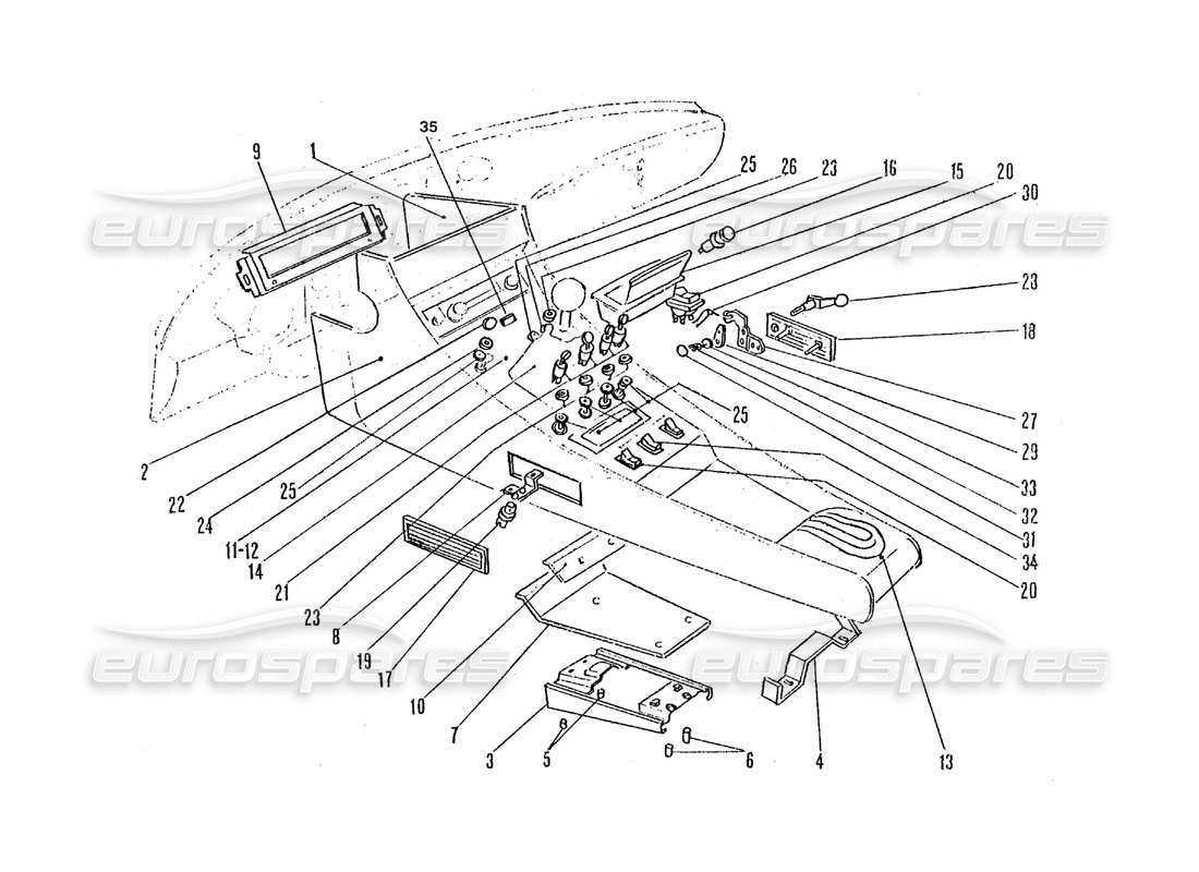 ferrari 365 gtc4 (coachwork) commutateurs de console centrale intérieure schéma des pièces