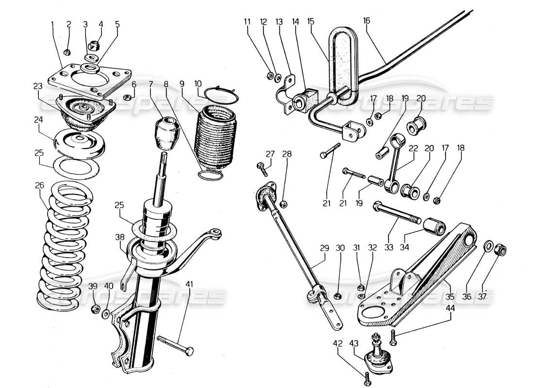 lamborghini urraco p250 / p250s suspension avant schéma des pièces
