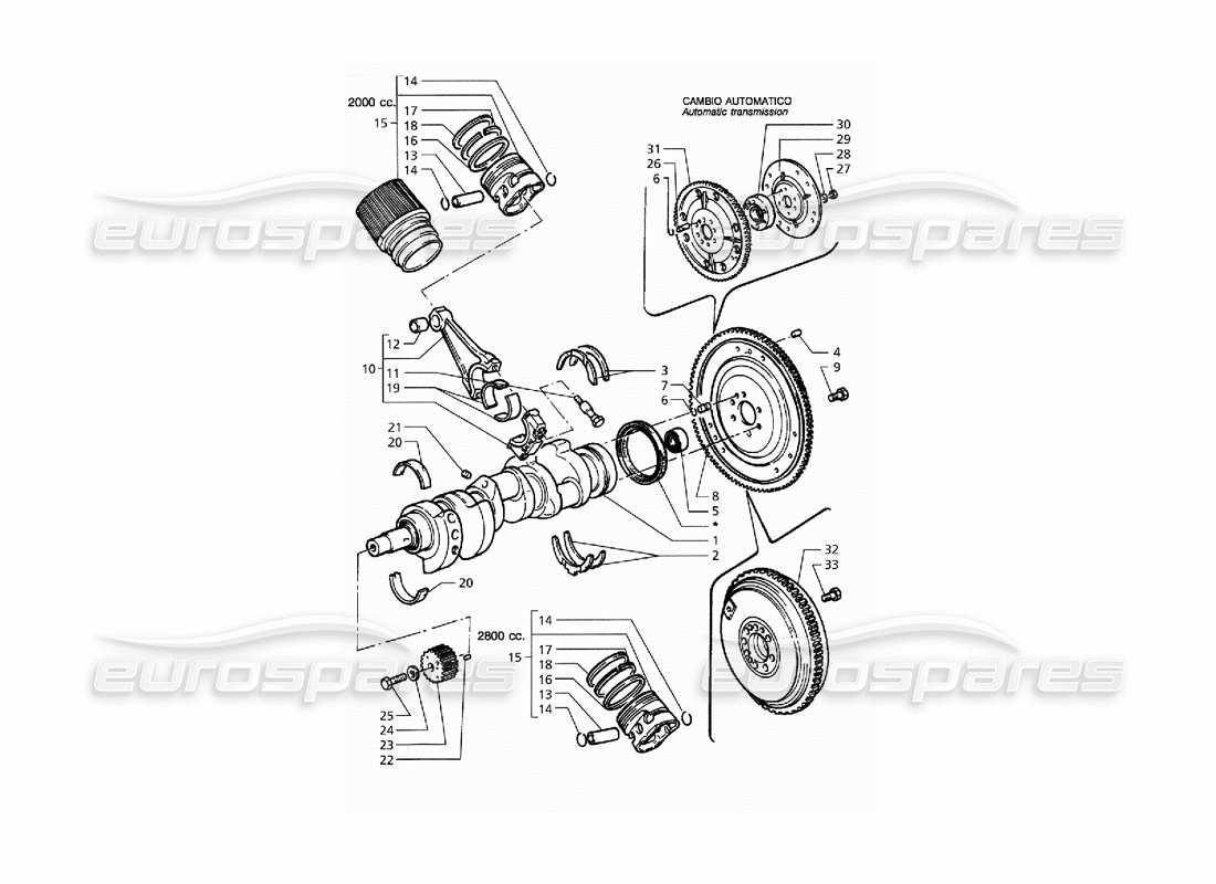 maserati qtp. 3.2 v8 (1999) schéma des pièces du vilebrequin, des pistons, des bielles et du volant moteur